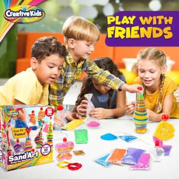 Creative Kids Sand Art Activity Kit for Kids-10 Sand Art Bottles &10 Colored Cool Sand Bags+Glitter Sand-Create Your Own Sand Art-DIY Arts & Crafts Gifts for Kids Boys Girls Age 6+ Packaging May Vary