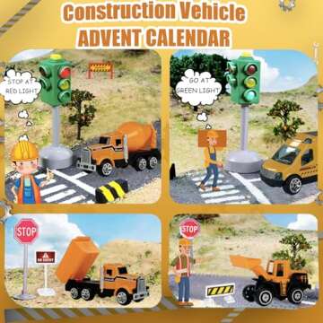 Advent Calendar 2024 Kids Boys - Alloy Construction Vehicles Toy Set - Christmas Engineering Playset...