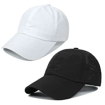 HGGE 2 Pack Womens Criss Cross Ponytail Baseball Cap Adjustable High Messy Bun Ponycap Quick Drying ...