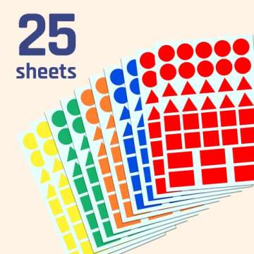 900 Pack - Colored Shape Stickers Labels, 3/4" - 4 Shapes, 5 Colors