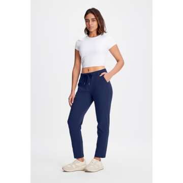 Yogipace Petite Women's 7/8 On The Fly Pants Drawstring Casual Lounge Joggers Travel Sweatpants,Dark Blue,24",Size XS