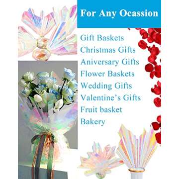 JOYIT 35 in x 50 ft Iridescent Cellophane Wrap Roll – Iridescent Cellophane Roll, Rainbow Wrapping Paper for Flower Gift Baskets Wrap DIY Wrapping (35" fold into 17.5")