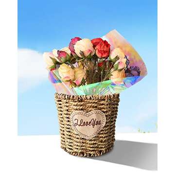 JOYIT 35 in x 50 ft Iridescent Cellophane Wrap Roll – Iridescent Cellophane Roll, Rainbow Wrapping Paper for Flower Gift Baskets Wrap DIY Wrapping (35" fold into 17.5")