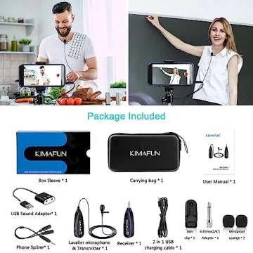 KIMAFUN Wireless Lavalier Microphone System, 2.4G Wireless Lapel Microphone with 3.5mm Receiver for PC Laptop,iPhone,DSLR Camera,PA Speaker,YouTube,Podcast,Video Recording,Vlogging,Interview
