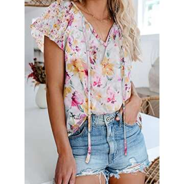 Dokotoo Ladies Summer Floral Printed Blouses for Women 2024 Fashion V Neck Summer Chiffon T Work Boh...