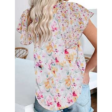 Dokotoo Ladies Summer Floral Printed Blouses for Women 2024 Fashion V Neck Summer Chiffon T Work Bohemian Tops Flowy Small Pink