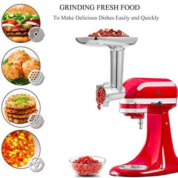 Meat Grinder Attachment for KitchenAid Stand Mixers, Accessories Included 2 Sausage Stuffer Tubes, D...