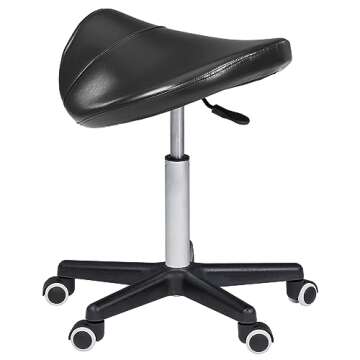 Master Massage Ergonomic Saddle Chair-Saddle Stool- Hydraulic Swivel Rolling Chair-Salon Clinical Tattoo Dentist Clinic Stool, Spas, Salons Stools, Workshop Office-Black
