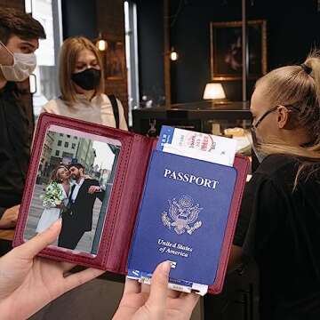 Passport Holder 2Pcs, Passport Cover Wallet Case for Women Men Family, Passport Book Holders Travel Must Haves Cruise Ship Essentials, Passport and Vaccine Card Holder Combo (Dark Blue & Wine red)