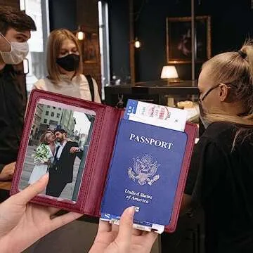 Passport Holder 2Pcs, Passport Cover Wallet Case for Women Men Family, Passport Book Holders Travel Must Haves Cruise Ship Essentials, Passport and Vaccine Card Holder Combo (Dark Blue & Wine red)