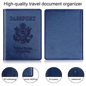 Passport Holder 2Pcs, Passport Cover Wallet Case for Women Men Family, Passport Book Holders Travel Must Haves Cruise Ship Essentials, Passport and Vaccine Card Holder Combo (Dark Blue & Wine red)