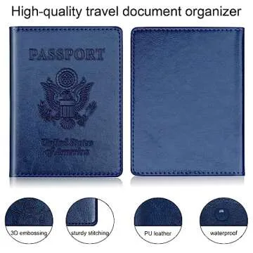 Passport Holder 2Pcs, Passport Cover Wallet Case for Women Men Family, Passport Book Holders Travel Must Haves Cruise Ship Essentials, Passport and Vaccine Card Holder Combo (Dark Blue & Wine red)