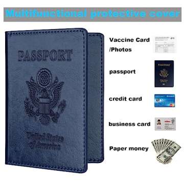 Passport Holder 2Pcs, Passport Cover Wallet Case for Women Men Family, Passport Book Holders Travel Must Haves Cruise Ship Essentials, Passport and Vaccine Card Holder Combo (Dark Blue & Wine red)