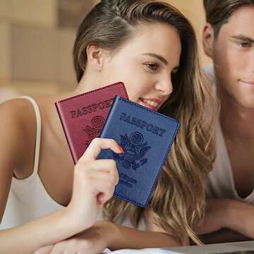Passport Holder 2Pcs, Passport Cover Wallet Case for Women Men Family, Passport Book Holders Travel Must Haves Cruise Ship Essentials, Passport and Vaccine Card Holder Combo (Dark Blue & Wine red)