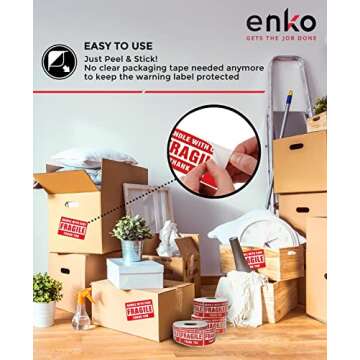 enko 2 x 3 Inch Fragile Stickers Handle with Care Warning Packing Shipping Label - Permanent Adhesive (1 Roll, 500 Labels)