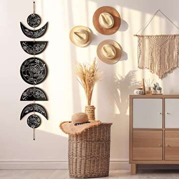 BBTO Boho Wall Decoration Moon Phases Wall Art Stars Moon Decoration Minimalist Room Decoration Wood...