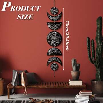 BBTO Boho Wall Decoration Moon Phases Wall Art Stars Moon Decoration Minimalist Room Decoration Wooden Gothic Witchy Wall Pediments Hanging Sign(Black, White)