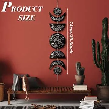 BBTO Boho Wall Decoration Moon Phases Wall Art Stars Moon Decoration Minimalist Room Decoration Wooden Gothic Witchy Wall Pediments Hanging Sign(Black, White)