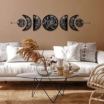 BBTO Boho Wall Decoration Moon Phases Wall Art Stars Moon Decoration Minimalist Room Decoration Wooden Gothic Witchy Wall Pediments Hanging Sign(Black, White)