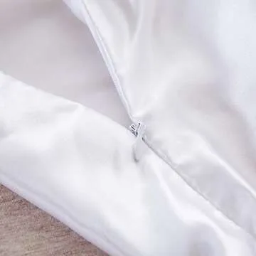 Juwenin Bedding,Luxury Satin Pillowcase with Zipper (Silky Satin Pillow Case for Hair) Set of 2 (White, Standard(20''x26''))