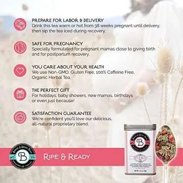 Birds & Bees Teas - Red Raspberry Leaf Tea Pregnancy, Ripe & Ready Organic Third Trimester Tea to Prepare Your Body for Labor and Birth - 40 Servings, 5.0 oz