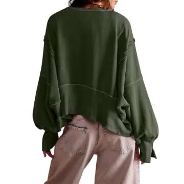 Zwurew Women Drop Shoulder Sweatshirt Trendy Oversized Sweatshirt Fall Fashion 2024 Trendy Amy Green...