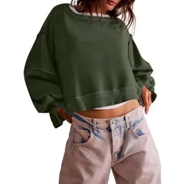 Zwurew Women Drop Shoulder Sweatshirt Trendy Oversized Sweatshirt Fall Fashion 2024 Trendy Amy Green M