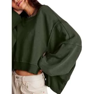 Zwurew Women Drop Shoulder Sweatshirt Trendy Oversized Sweatshirt Fall Fashion 2024 Trendy Amy Green M