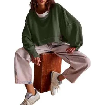Zwurew Women Drop Shoulder Sweatshirt Trendy Oversized Sweatshirt Fall Fashion 2024 Trendy Amy Green M