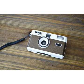 1 Shot Point and Shoot 35mm Film Camera, Reusable Retro Half Frame Camera, Built in Flash, Included One Roll ASA/ISO 400 Black & White Film 18 Exp., (36 Shots) Battery Not Included (Brown Color)