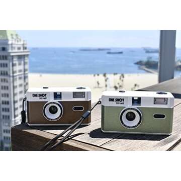 1 Shot Point and Shoot 35mm Film Camera, Reusable Retro Half Frame Camera, Built in Flash, Included One Roll ASA/ISO 400 Black & White Film 18 Exp., (36 Shots) Battery Not Included (Brown Color)