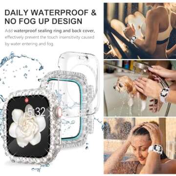 WINGLE 2 in 1 Waterproof Case for Apple Watch 41mm Screen Protector Case Series 9 8 7, Bling Lace Ed...