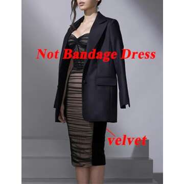 houstil Women's Strap Wedding Guest Dress Velvet Mesh Bodycon Cocktail Party Fishbone Mini Clubwear ...