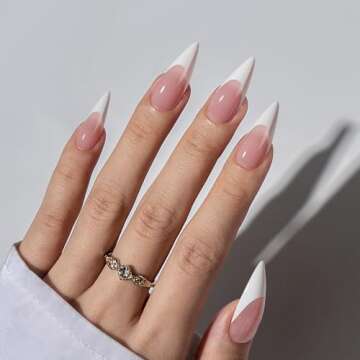 BTArtboxnails French Gel Nail Tips - French Tip Press on Nails Pink Long Stiletto XCOATTIPS for Nail Extensions