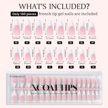 BTArtboxnails French Gel Nail Tips - French Tip Press on Nails Pink Long Stiletto XCOATTIPS for Nail Extensions