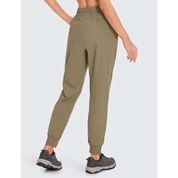 CRZ YOGA Womens Joggers Waterproof Outdoor Golf Athletic Lightweight Hiking Pants with Zipper Pockets 27" Mountain Olive Medium
