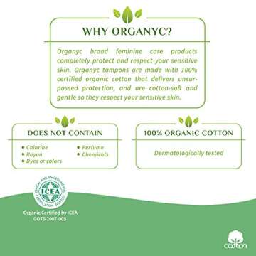 Organyc 100% Certified Organic Cotton Tampons, Plant-Based Eco-Applicator, Super Flow, 16 Count