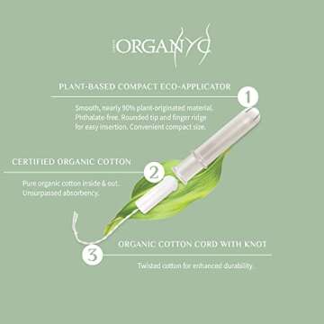 Organyc 100% Certified Organic Cotton Tampons, Plant-Based Eco-Applicator, Super Flow, 16 Count