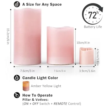 FURORA LIGHTING Pink Flameless Candles with Remote and Timer