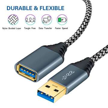 USB Cable Extension, OKRAY 2 Pack 6 Feet Braided USB 3.0 Extender Extension Cord Type A Male to Female with Gold-Plated Metal Connector Compatible with USB Flash Drive, Keyboard - Grey White