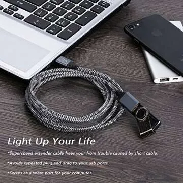 USB Cable Extension, OKRAY 2 Pack 6 Feet Braided USB 3.0 Extender Extension Cord Type A Male to Female with Gold-Plated Metal Connector Compatible with USB Flash Drive, Keyboard - Grey White