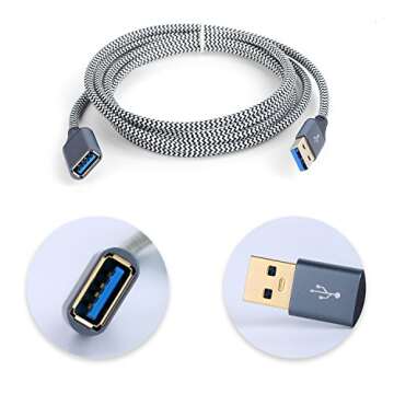 USB Cable Extension, OKRAY 2 Pack 6 Feet Braided USB 3.0 Extender Extension Cord Type A Male to Female with Gold-Plated Metal Connector Compatible with USB Flash Drive, Keyboard - Grey White