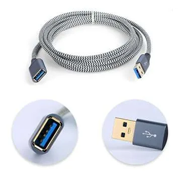 USB Cable Extension, OKRAY 2 Pack 6 Feet Braided USB 3.0 Extender Extension Cord Type A Male to Female with Gold-Plated Metal Connector Compatible with USB Flash Drive, Keyboard - Grey White