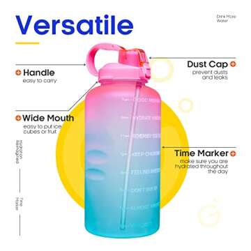 Giotto Large 1 Gallon/128oz (When Full) Motivational Water Bottle with Time Marker & Straw, Leakproof Tritan BPA Free for Fitness, Gym and Outdoor Sports-Light Pink/Green Gradient