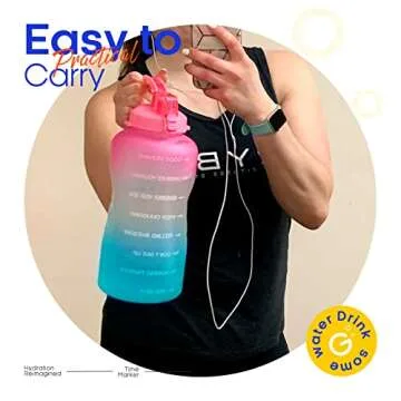 Giotto Large 1 Gallon/128oz (When Full) Motivational Water Bottle with Time Marker & Straw, Leakproof Tritan BPA Free for Fitness, Gym and Outdoor Sports-Light Pink/Green Gradient