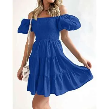 ZESICA Boho Summer Puff Sleeve Mini Dress for Women