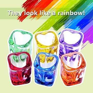 Jaepsing Shot Glasses, 2oz Heavy Base Shot Glasses Sets of 6/Heart Shaped Shot Glasses/Rainbow Shot Glasses/Square Shot Glasses/Espresso Shot Glasses/Bulk Shot Glasses