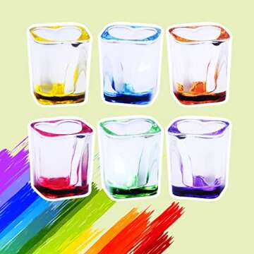 Jaepsing Shot Glasses, 2oz Heavy Base Shot Glasses Sets of 6/Heart Shaped Shot Glasses/Rainbow Shot Glasses/Square Shot Glasses/Espresso Shot Glasses/Bulk Shot Glasses