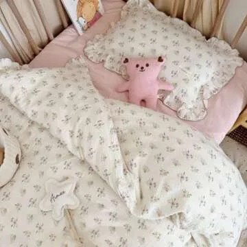 BuLuTu Cotton Muslin Kids Toddler Pillowcase with Cute Azalea Flowers Pattern Super Soft Crib Nursery Pillowcase for Boys,Girls,Bedding Decor Machine Washable, Durable Pillowcase,1 Piece,Standard