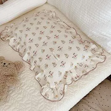 BuLuTu Cotton Muslin Kids Toddler Pillowcase with Cute Azalea Flowers Pattern Super Soft Crib Nursery Pillowcase for Boys,Girls,Bedding Decor Machine Washable, Durable Pillowcase,1 Piece,Standard